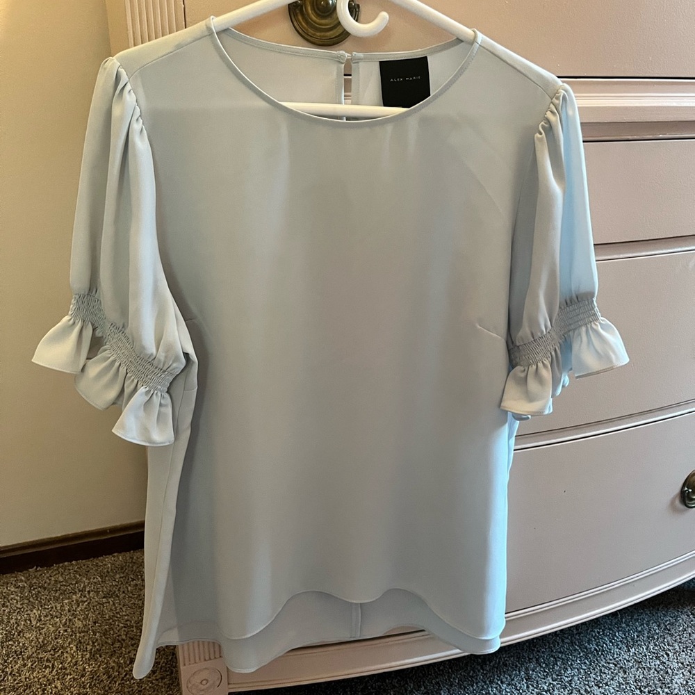 PRICE DROP Alex Marie Blue Puffed, Ruffle Sleeve Blouse